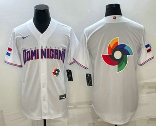 Mens Dominican Republic Baseball 2023 White World Baseball Big Logo With Patch Classic Stitched Jersey